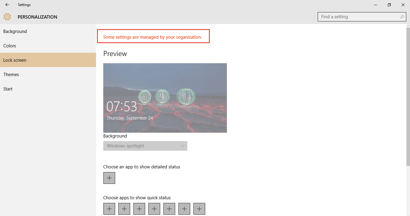 Windows 10 Greyed Out Settings
